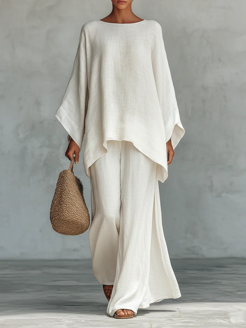 Minimalist Long-Sleeve Top & Wide-Leg Pants Set