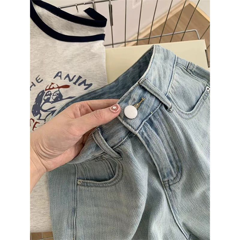 High-Waist Bow-Embroidered Denim Shorts