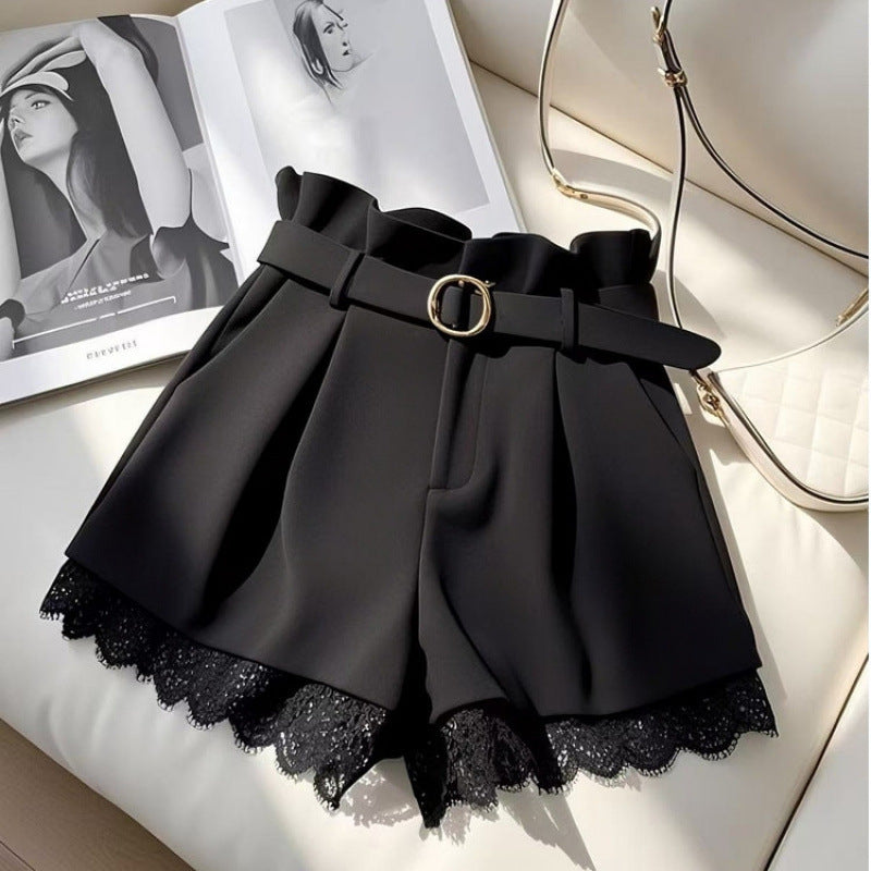High-Waist Lace Wide-Leg Shorts