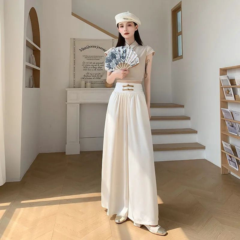 High-Waist Wide-Leg Ice Silk Pants