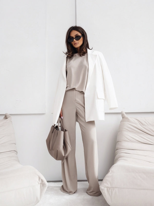 Soft & Chic Knit Two-Piece Set — Tee & Wide-Leg Pants