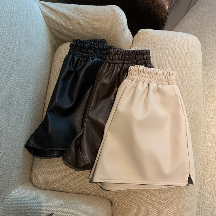 High-Waist PU Leather Wide-Leg Shorts