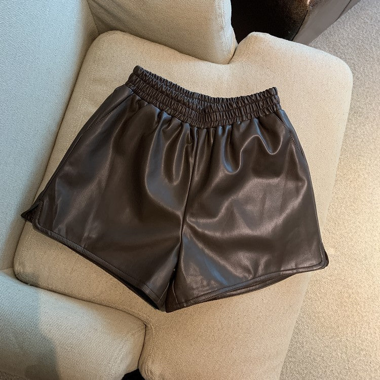 High-Waist PU Leather Wide-Leg Shorts