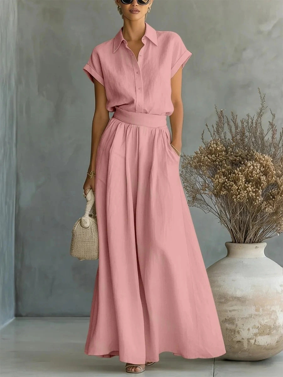 Asymmetric Cotton-Linen Shirt & Wide-Leg Pants Set