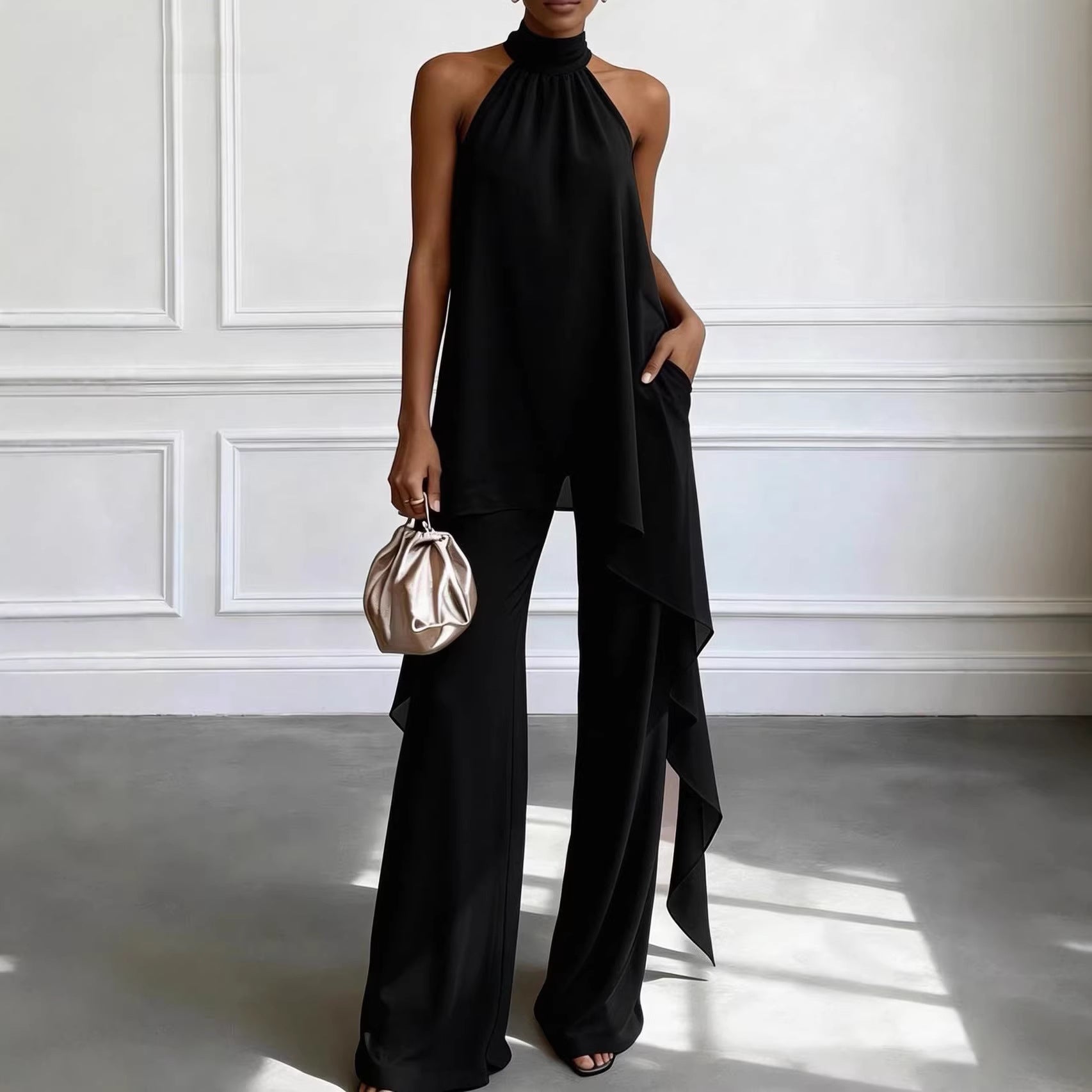 Backless Sleeveless Irregular Top & Pants Set