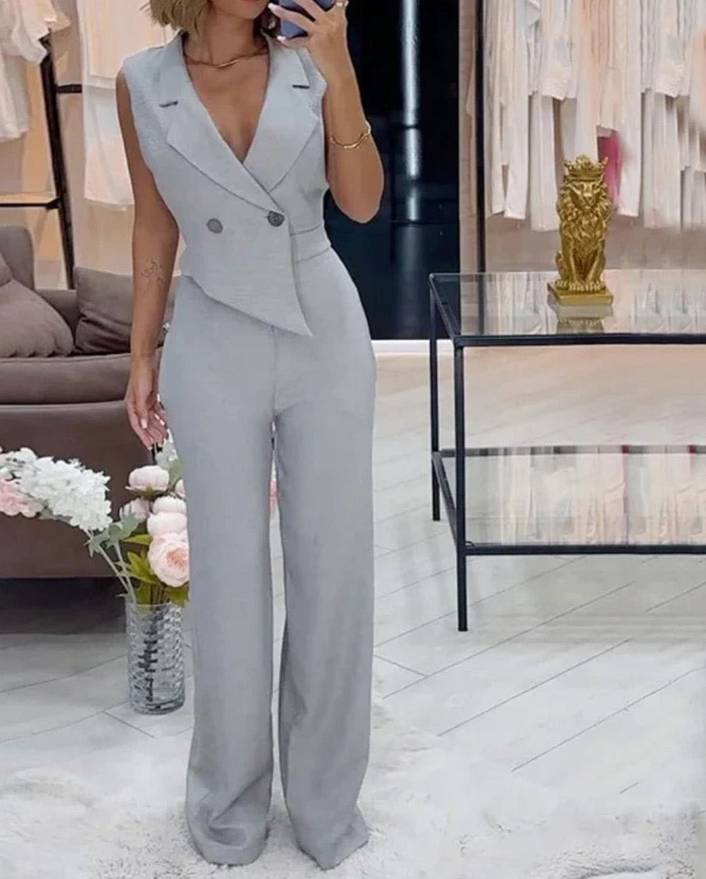 Asymmetric Professional Solid Color Jumpsuit