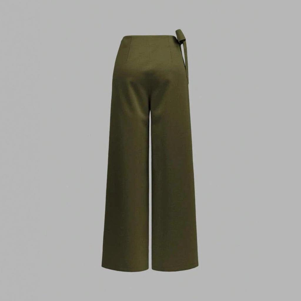Bow-Tie High-Waist Straight-Leg Trousers