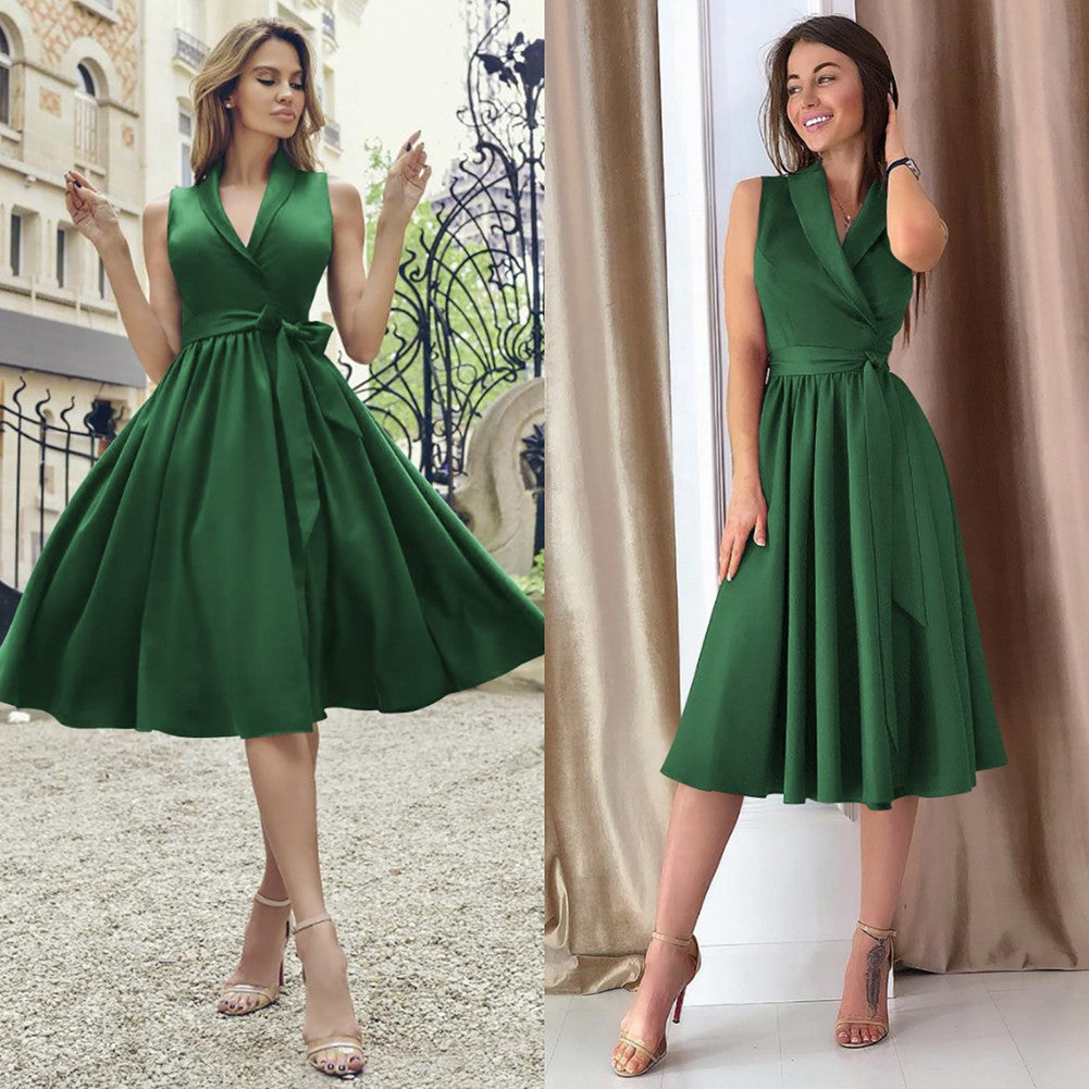 Casual Sleeveless Belted Midi Dress