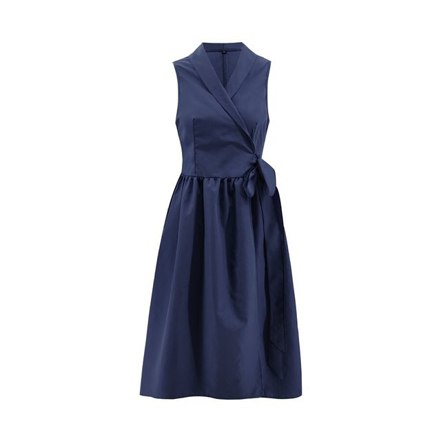 Casual Sleeveless Belted Midi Dress