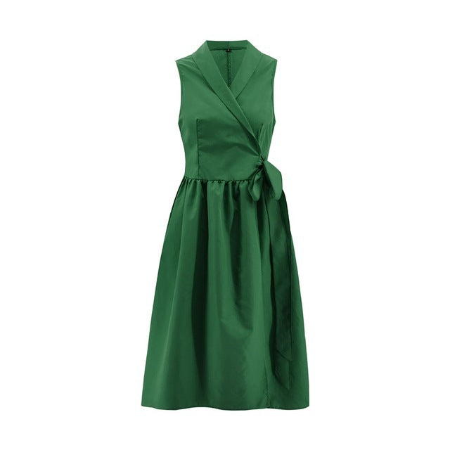 Casual Sleeveless Belted Midi Dress