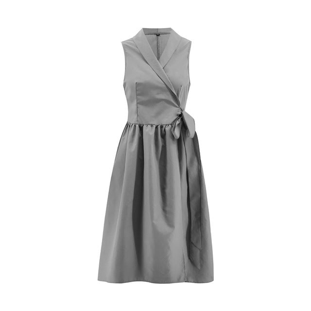 Casual Sleeveless Belted Midi Dress