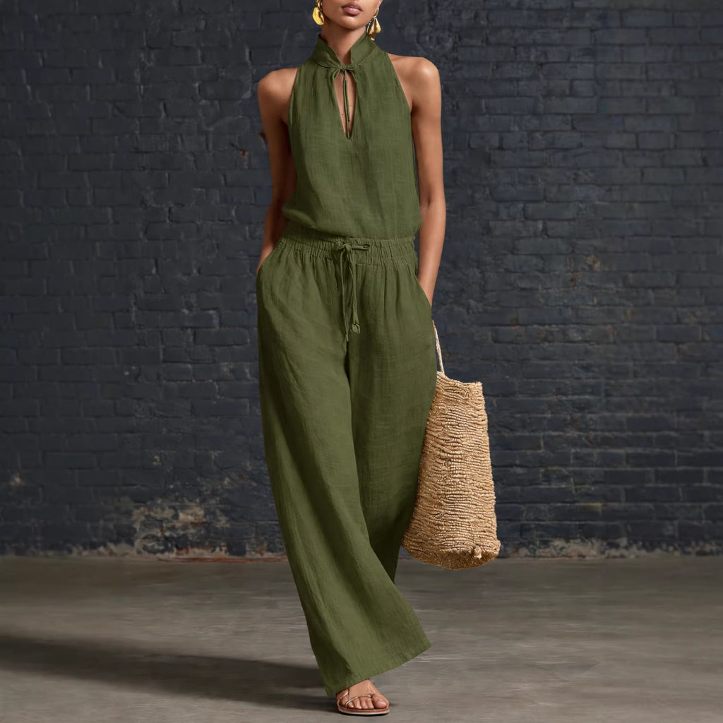 Breezy Linen Two-Piece Set — Sleeveless Top & Wide-Leg Pants