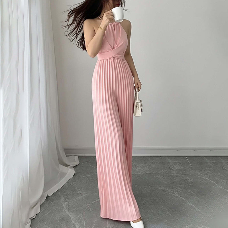 Elegant Solid Color Sleeveless High-Waist Wide-Leg Jumpsuit