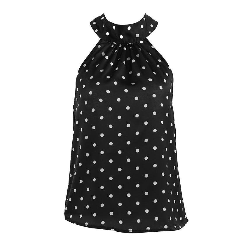 Satin Polka-Dot Lace-Up Halterneck Camisole