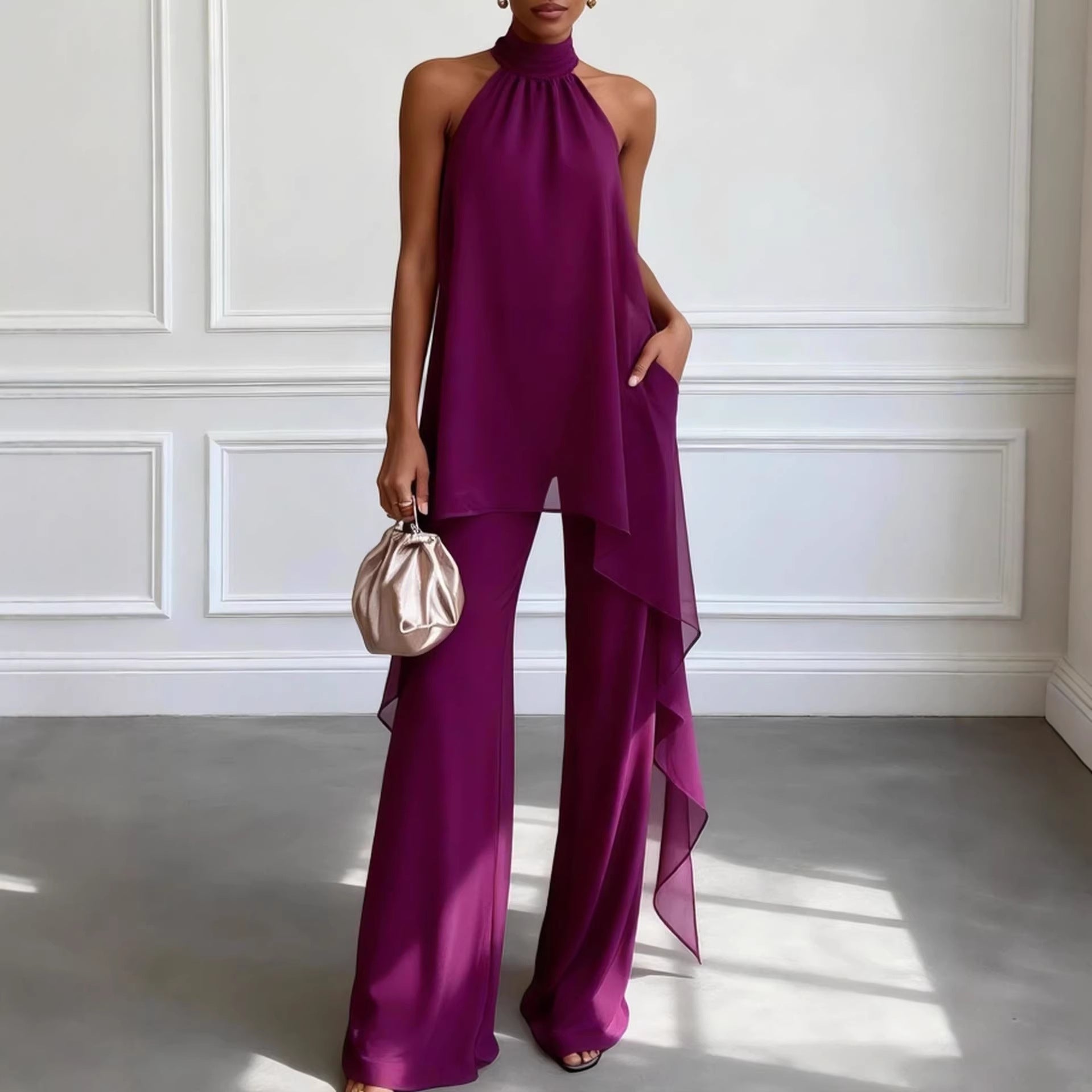 Backless Sleeveless Irregular Top & Pants Set
