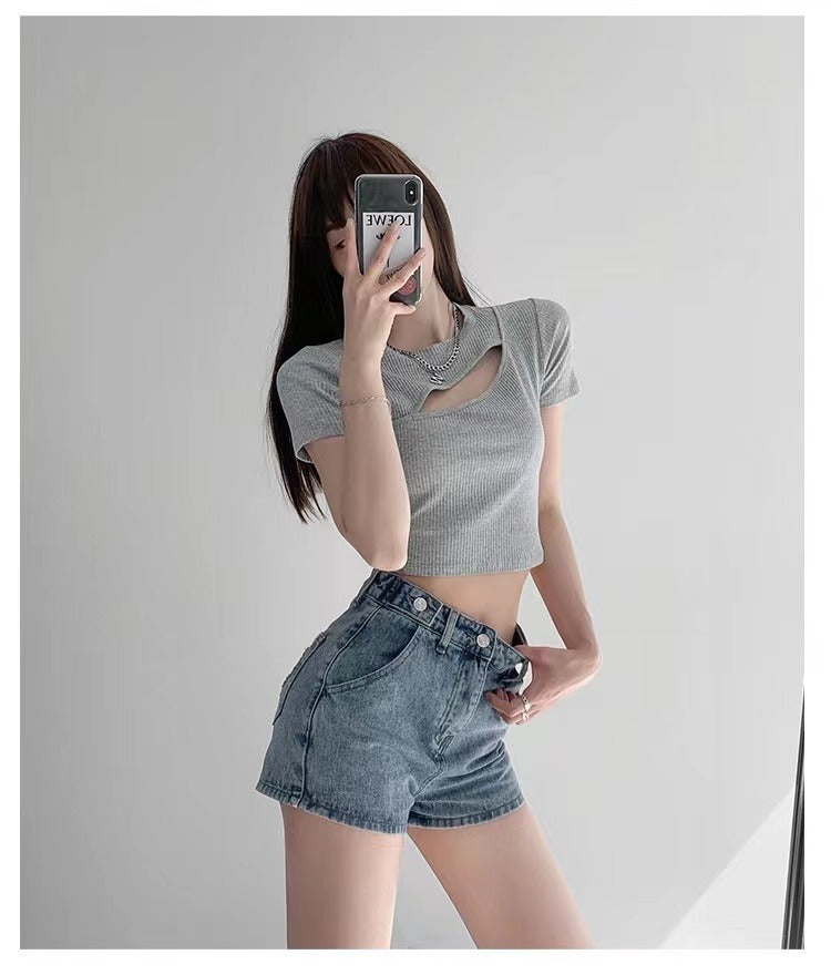 High-Waist A-Line Denim Shorts