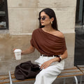 Irregular Slant-Shoulder Loose Short-Sleeve Top