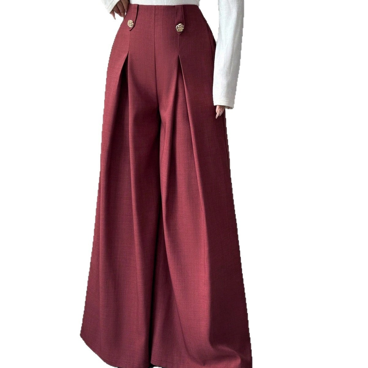 High-Waist Pleated Wide-Leg Trousers