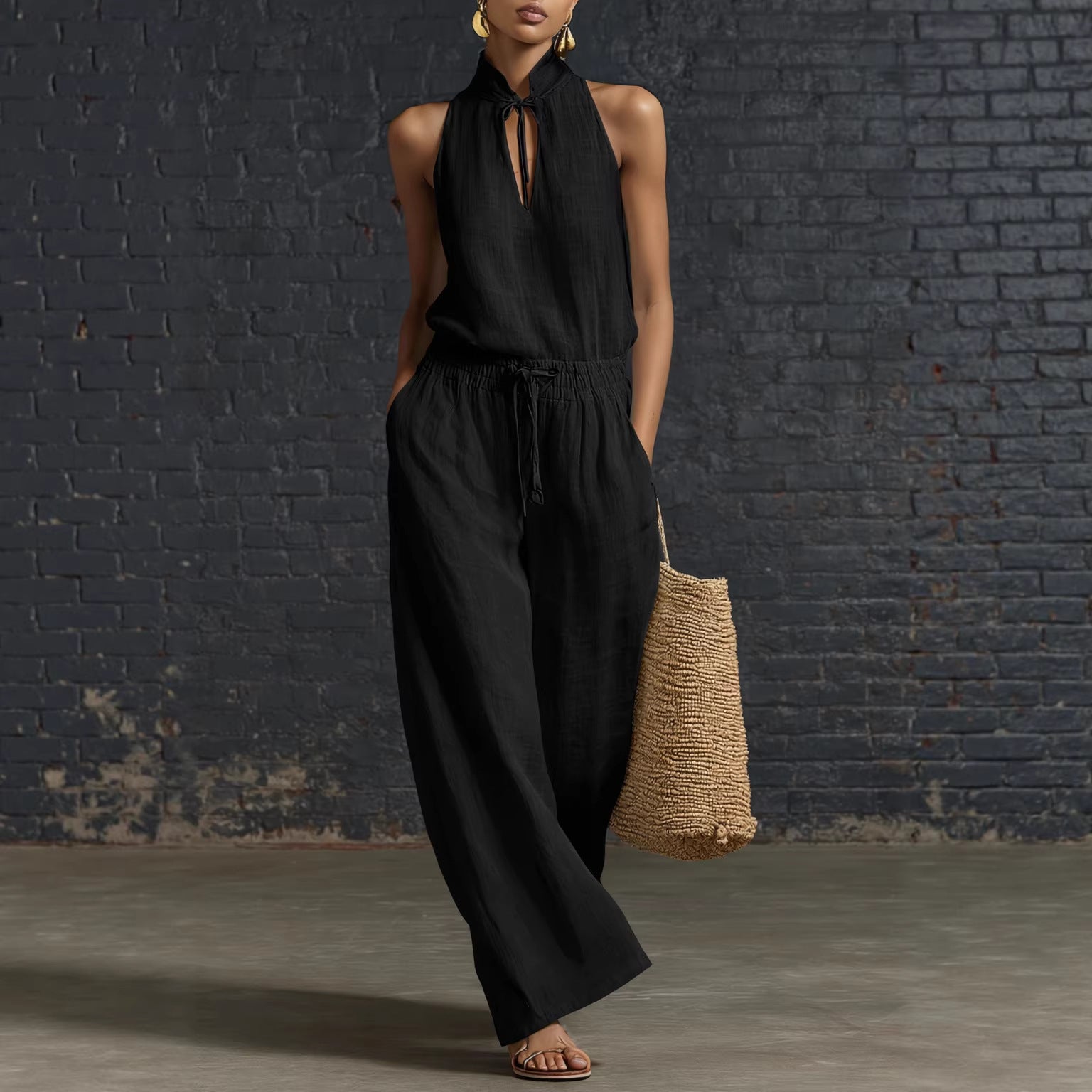 Breezy Linen Two-Piece Set — Sleeveless Top & Wide-Leg Pants