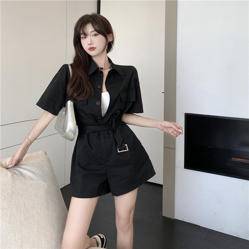 Casual Lace-Up Wide-Leg Shorts Jumpsuit