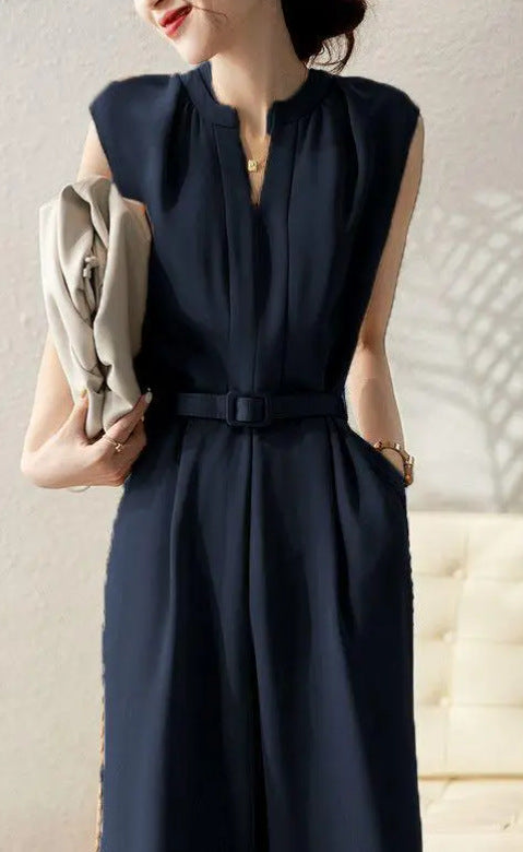 High-Waist Slimming Solid Color Jumpsuit