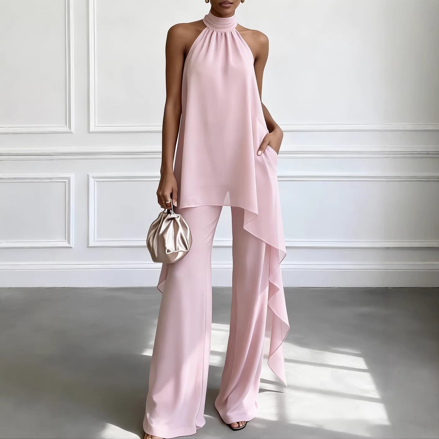 Backless Sleeveless Irregular Top & Pants Set