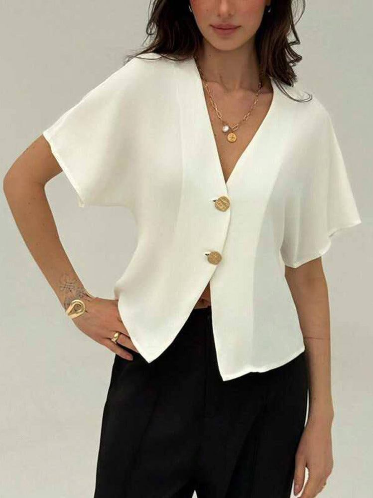 Crisp Button-Up Short-Sleeve Work Shirt
