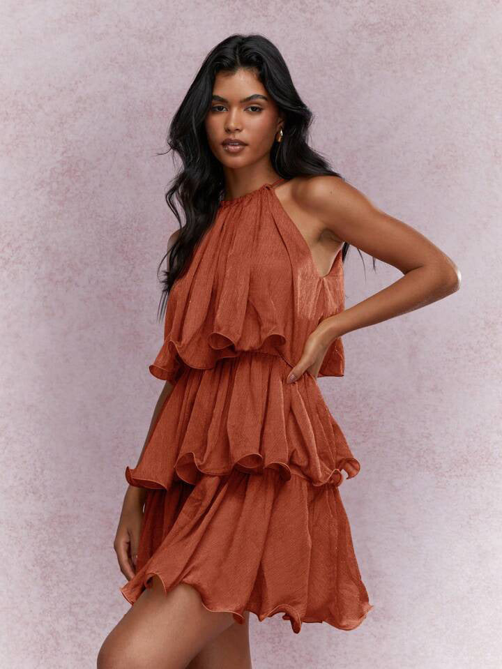 Dreamy Ruffle-Hem Halter Midi Dress