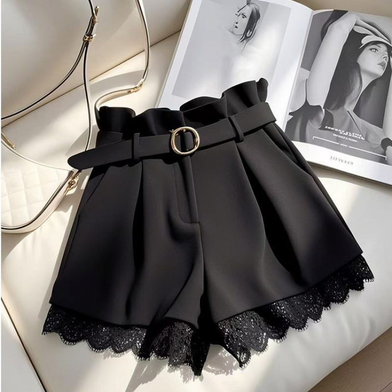 High-Waist Lace Wide-Leg Shorts