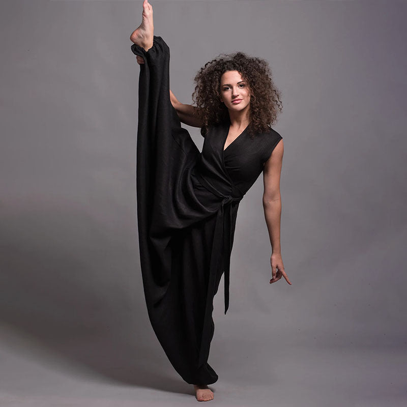 V-Neck Sleeveless Wide-Leg Solid Color Jumpsuit