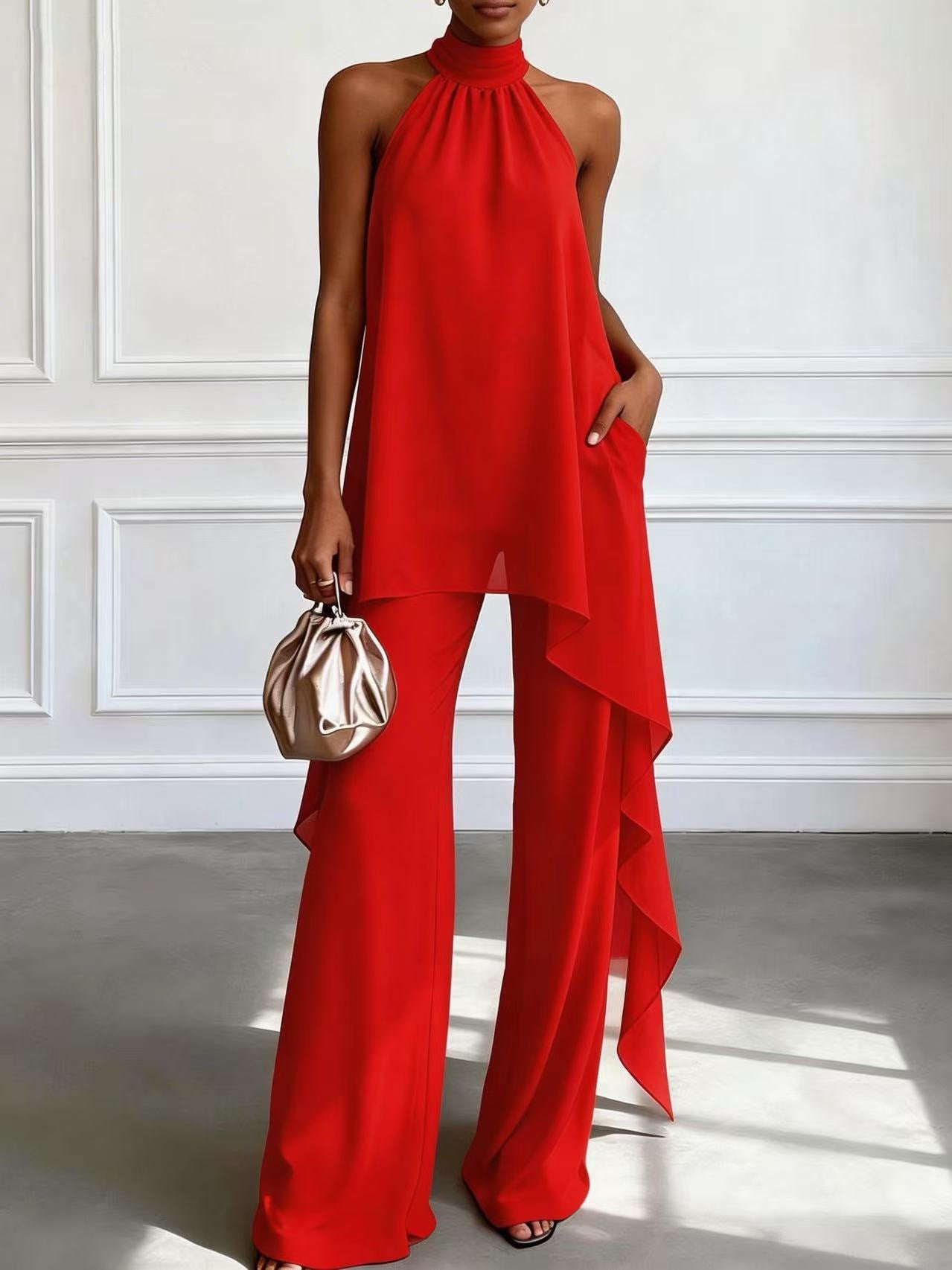 Backless Sleeveless Irregular Top & Pants Set