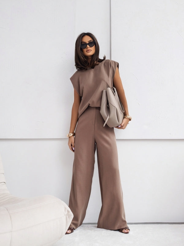 Soft & Chic Knit Two-Piece Set — Tee & Wide-Leg Pants
