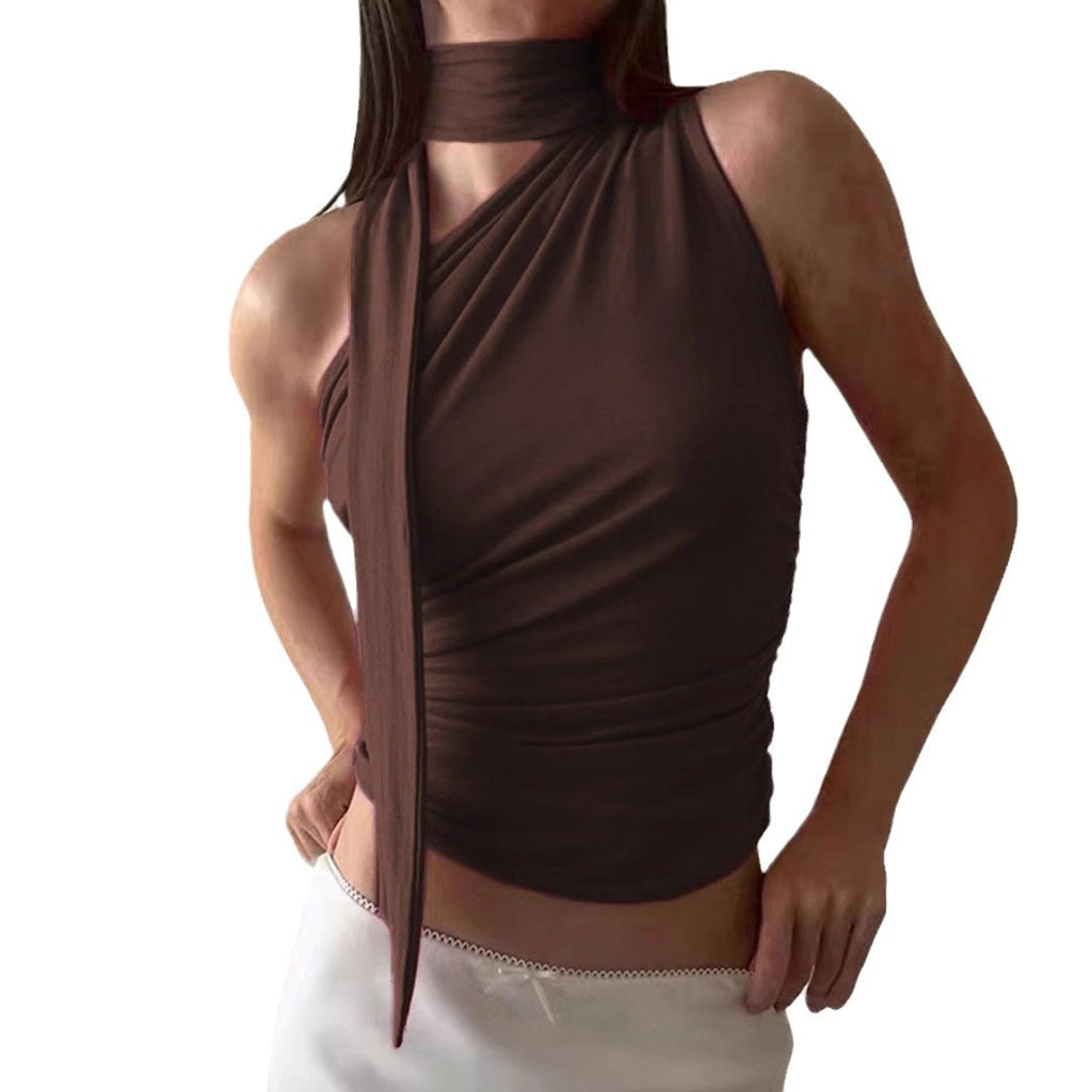 Off-Shoulder Lace-Up Sleeveless Top