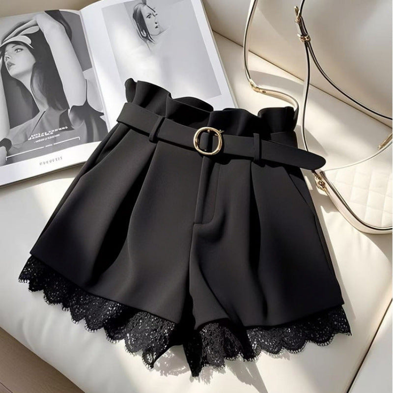 High-Waist Lace Wide-Leg Shorts