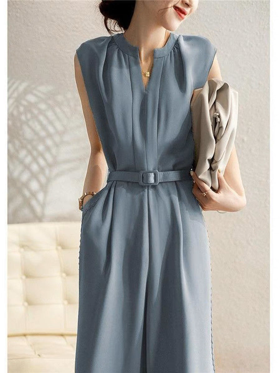 High-Waist Slimming Solid Color Jumpsuit