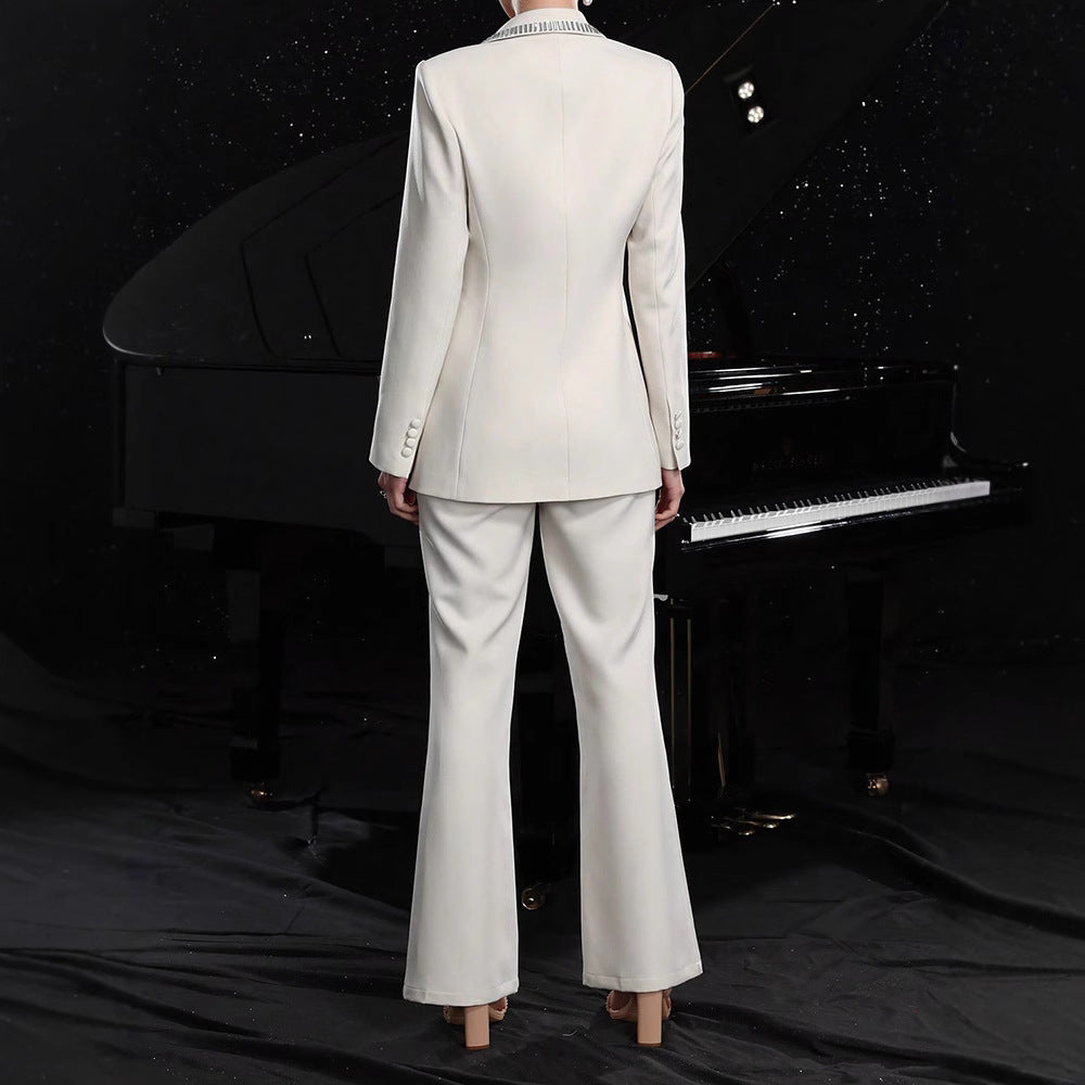 Elegant Hollow-Out Blazer & Wide-Leg Pants Set
