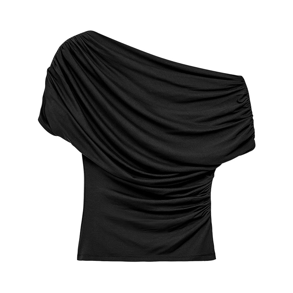 Asymmetric Pleated Short-Sleeve Top