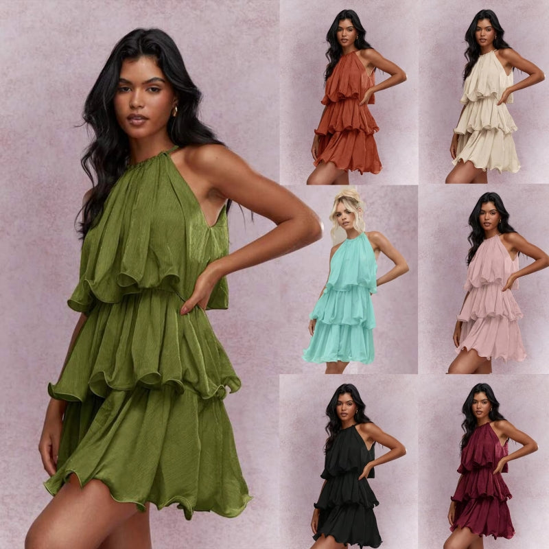 Dreamy Ruffle-Hem Halter Midi Dress