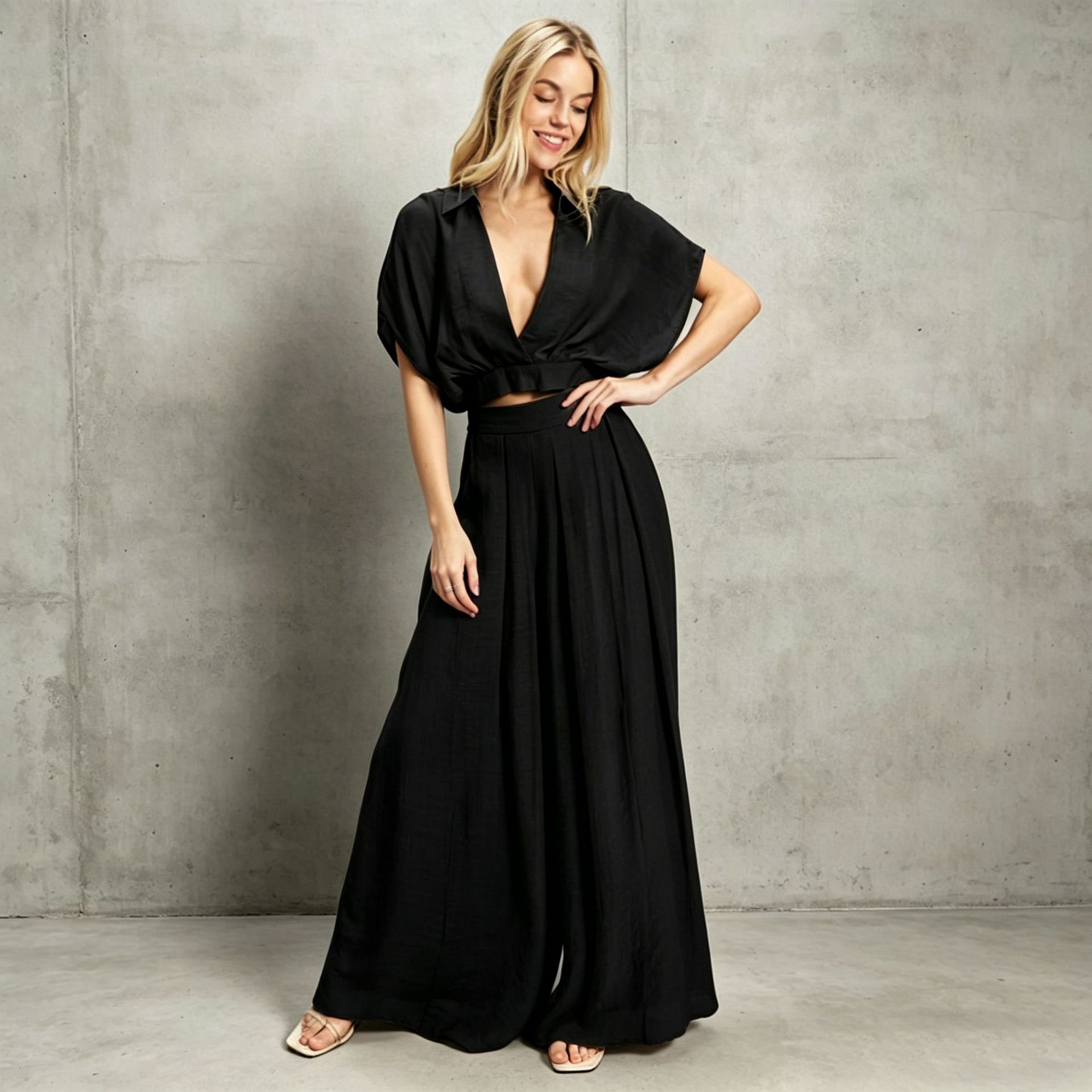 V-Neck Cardigan & Tank Top Loose-Fit Set