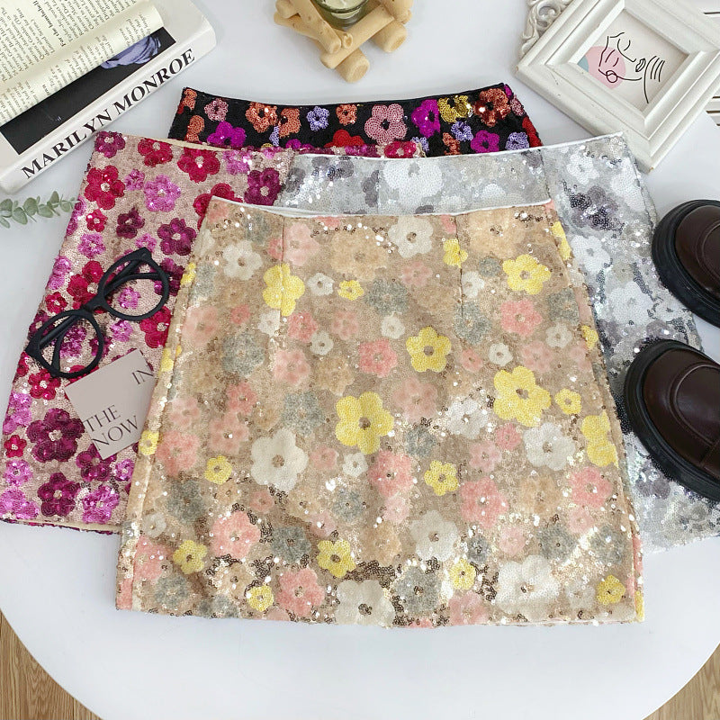 Bloom & Shine Floral Sequin Mini Skirt