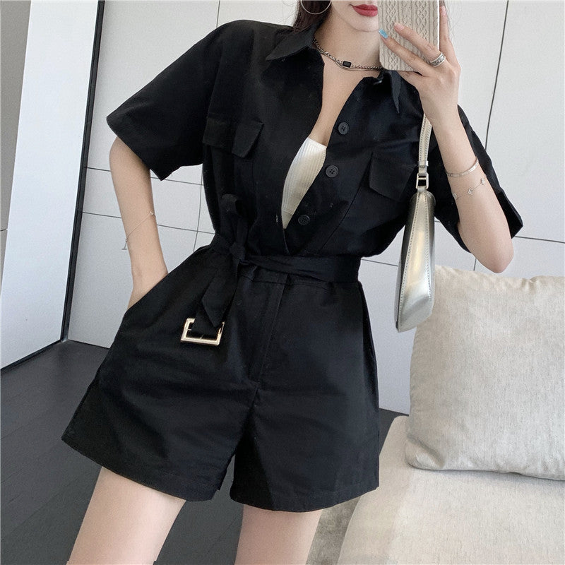 Casual Lace-Up Wide-Leg Shorts Jumpsuit