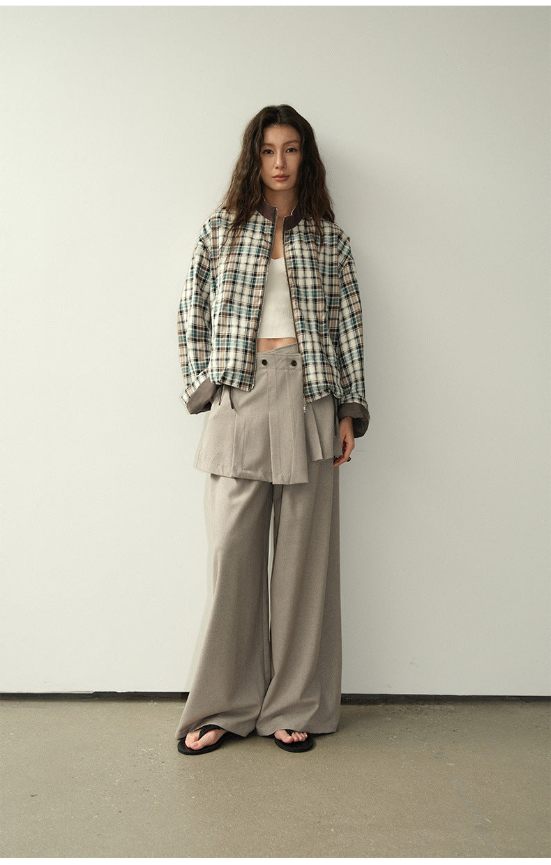Apron-Style High-Waist Wide-Leg Pants