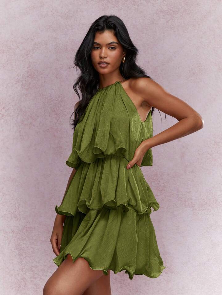 Dreamy Ruffle-Hem Halter Midi Dress
