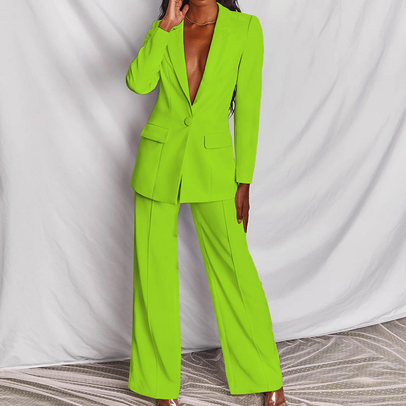 Lapel Blazer & Straight-Leg Pants Office Suit Set