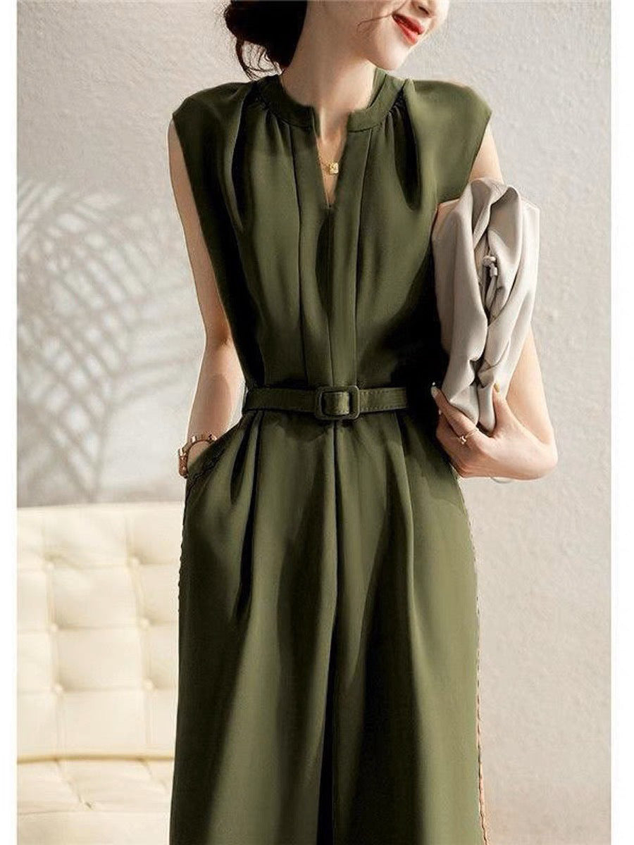 High-Waist Slimming Solid Color Jumpsuit