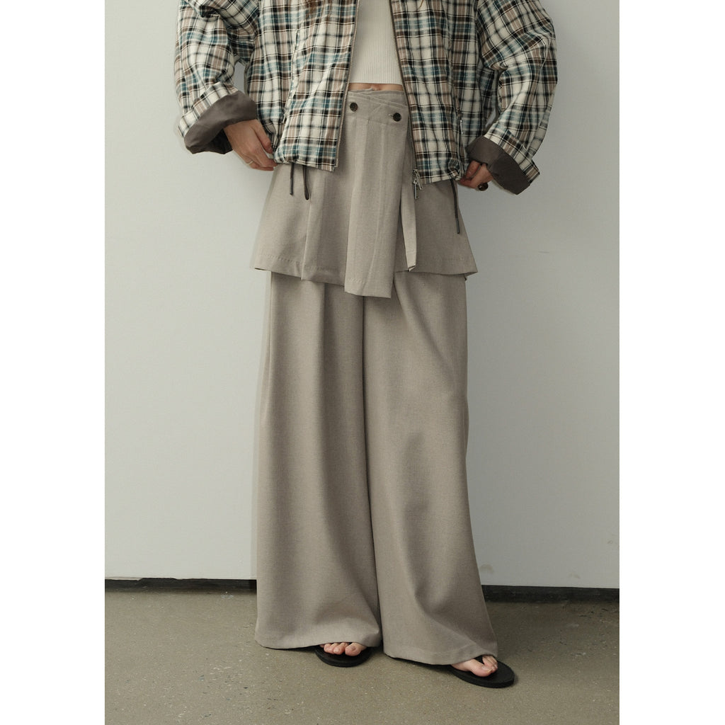 Apron-Style High-Waist Wide-Leg Pants