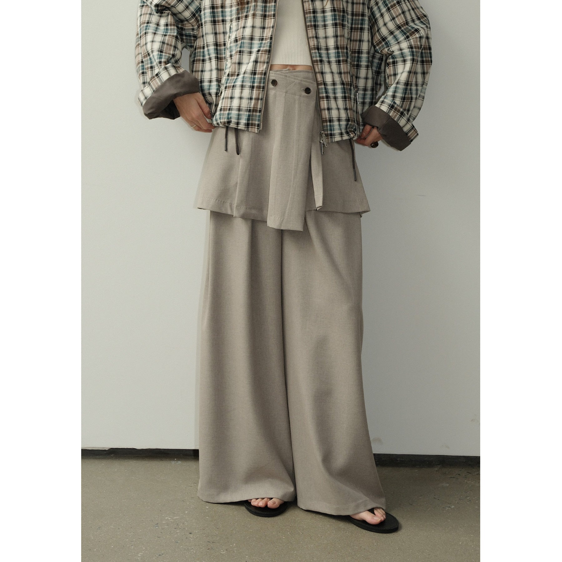 Apron-Style High-Waist Wide-Leg Pants