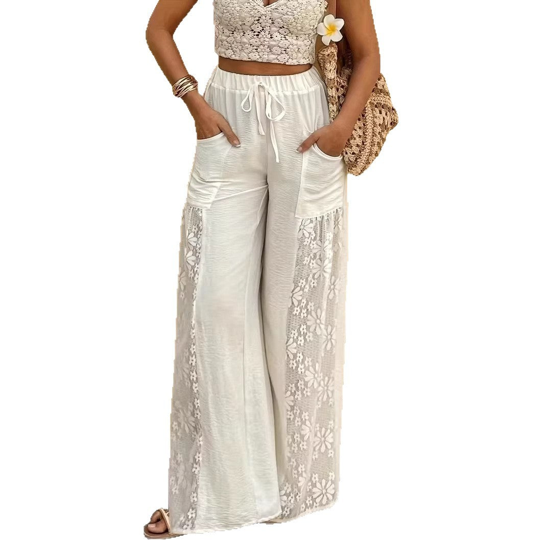 Luxe Lace-Trim Wide-Leg Trousers