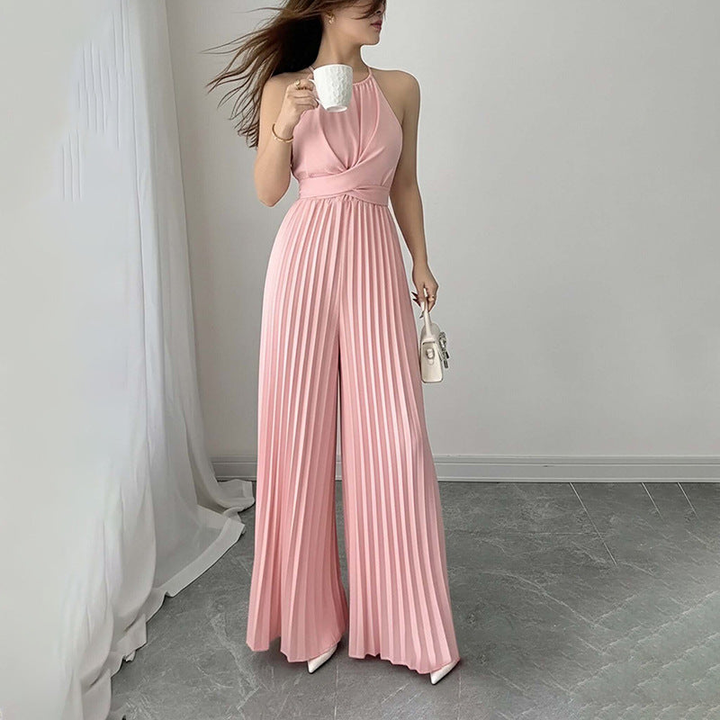 Elegant Solid Color Sleeveless High-Waist Wide-Leg Jumpsuit