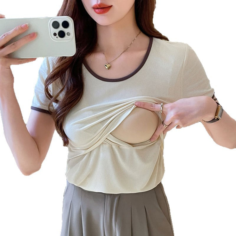 Color-Block Cotton Nursing T-Shirt